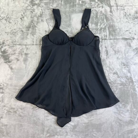 Seductive Wear by Cinema Etoile Open Front Chemise Black Sequins Womens Size L - Picture 1 of 12